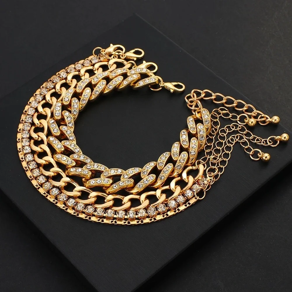 Modern Gold Chain Rhinestone Bracelet Set - Picture 1 of 9